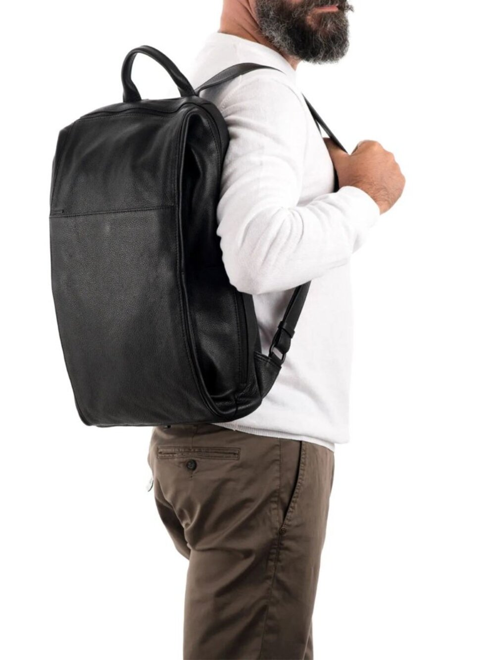 Gianni Conti Men's Black Italian Leather Backpack